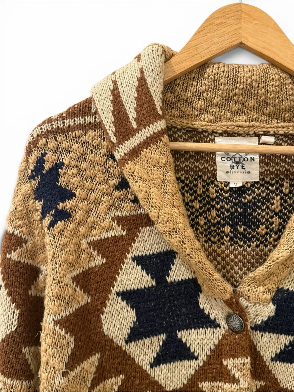 Cotton & Rye Aztec Shawl Collar Cardigan Southwestern Button Front Medium